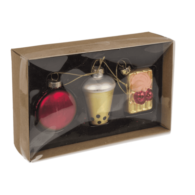 Glas-Baumschmuck, Bubble Tea, 3er Set, Macaron (5