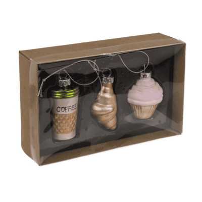 Glas-Baumschmuck, Kaffee, 3er Set, Kaffee (3,5