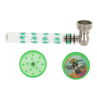 Glas-Pfeife mit Metall-Kopf, inkl. Grinder &