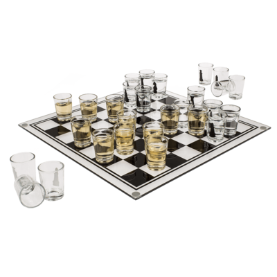 Glas-Trinkspiel, Schach, mit 32 Gläsern,