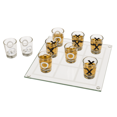 Glas-Trinkspiel, Tic Tac Toe, mit 9 Gläsern,