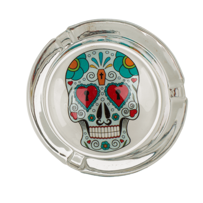 Glass ashtray, Coloured Skull,