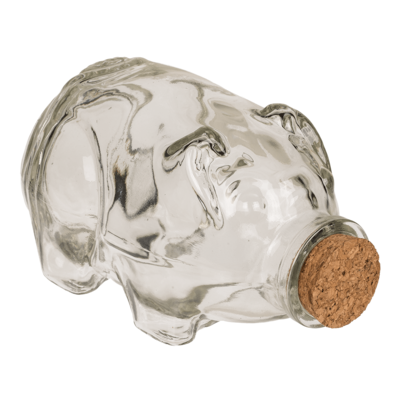 Glass storage jar pig with cork,
