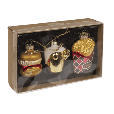 Glass tree decorations, fast food, set of 3,Burger