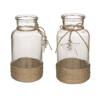 Glass vase, with jute decoration,