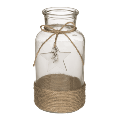 Glass vase, with jute decoration,