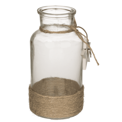 Glass vase, with jute decoration,