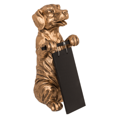 Golden decoration figurine, Dog with blackboard,