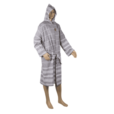 Grau/weißer Fouta-Bademantel, Größe L,