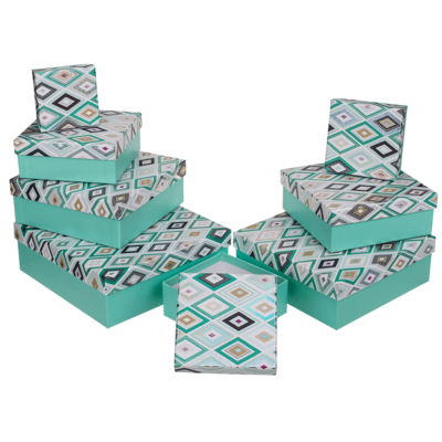 Green gift box with hash pattern,