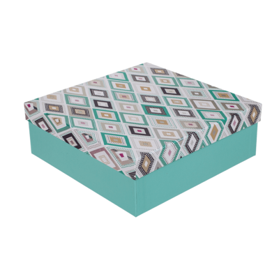 Green gift box with hash pattern,