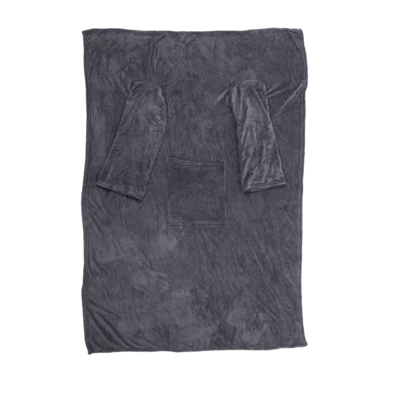 Grey comfort blanket with sleeves & pockets,