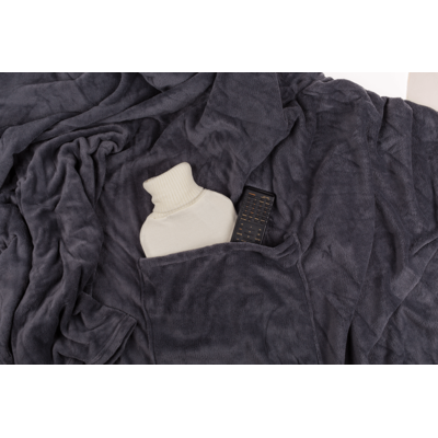 Grey comfort blanket with sleeves & pockets,