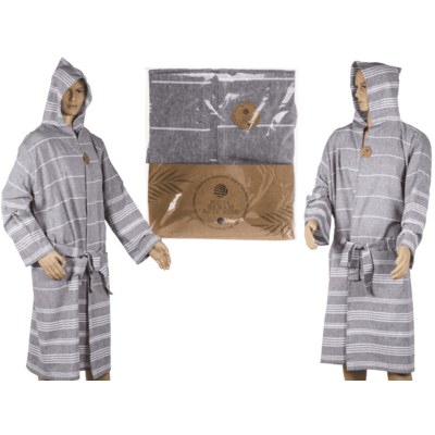Grey/white hamam bath robe, size L,