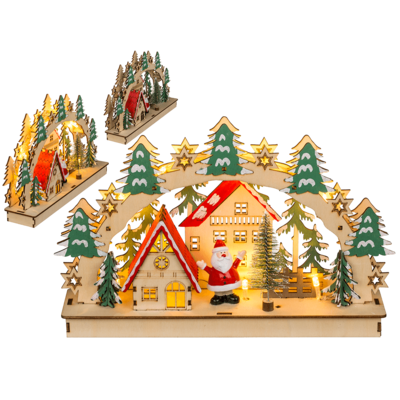 Holz-Bogen mit Weihnachtsmotiv & warmweißen LED,