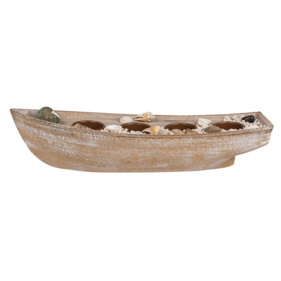 Holz-Boot für 4 Teelichte, Muscheldeko