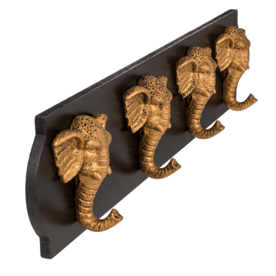 Holz-Garderobe mit Elefantenköpfen,