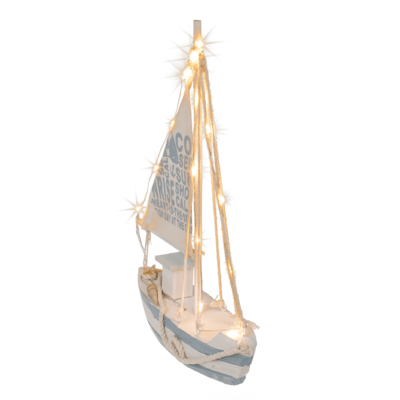 Holz-Segelschiff mit 13 warmweißen LED,