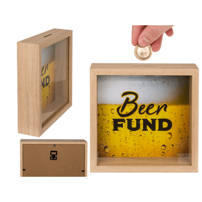 Holz-Spardose, Beer fund, im Rahmen,