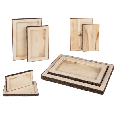 Holz-Tablett mit Baumrinde, 2er Set,