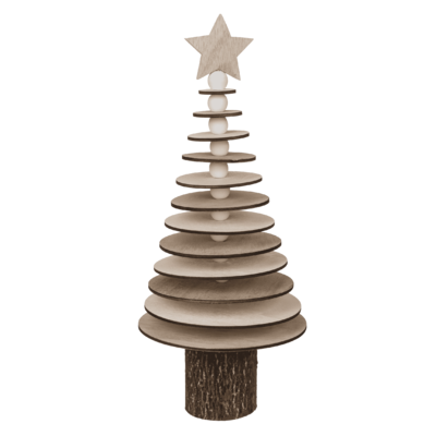Holz-Tannenbaum mit Stern auf Baumstumpf-Standfuß,