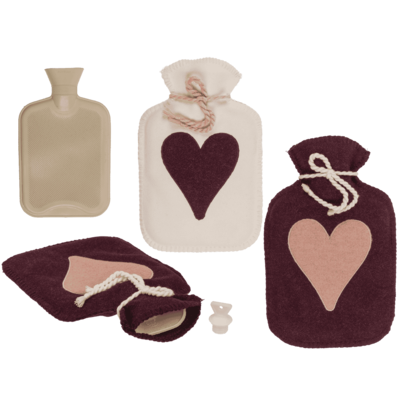 Hot water bottle, heart, 2 colours assorted,