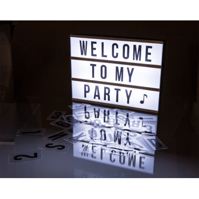 Illuminated plastic display board with 84 letters,