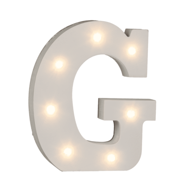 Illuminated wooden letter G, with 7 LED,