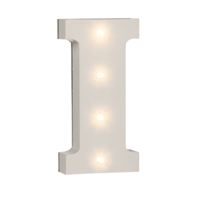 Illuminated wooden letter I, with 4 LED,