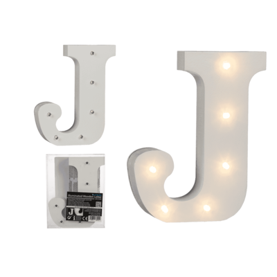 Illuminated wooden letter J, with 6 LED,