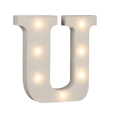 Illuminated wooden letter U, with 7 LED,