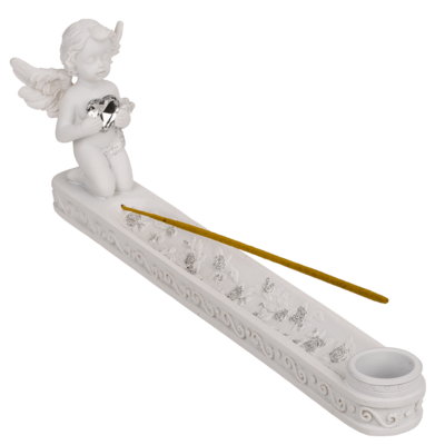Incense stick holder, Angel with crystal heart,