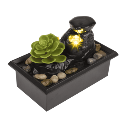 Indoor fountain with LED, succulent and decorative