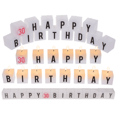 Insieme di candele con scritta, Happy 30 Birthday,