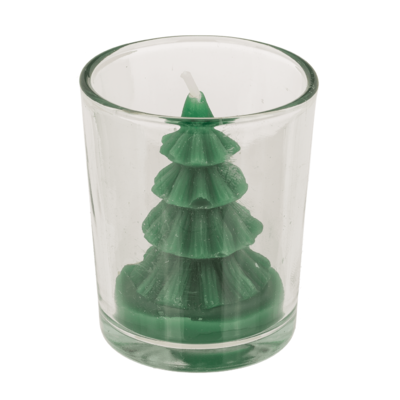 Kerze, Weihnachtsbaum, im Glas, ca. 6 x 7 cm,