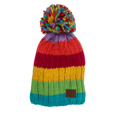 Kinder-Kuschel-Mütze mit Bommel, Rainbow Colours,