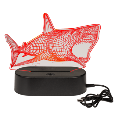 Lámpara 3D, tiburón, aprox. 14 x 16 cm,