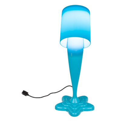 Lámpara de mesa, bote de color, azul neón,
