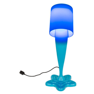Lámpara de mesa, bote de color, azul neón,
