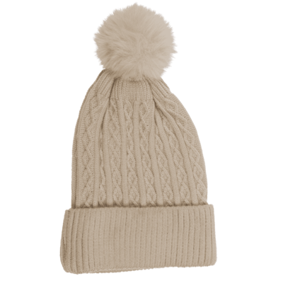 Ladies beanie with fake pur pompom,