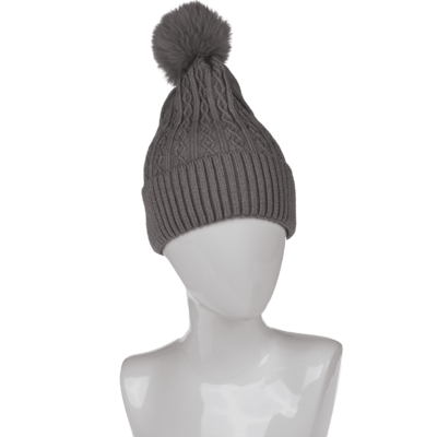 Ladies beanie with fake pur pompom,