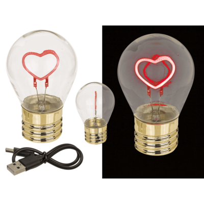 Lampadina LED, cuore, inclusa batteria al litio ri