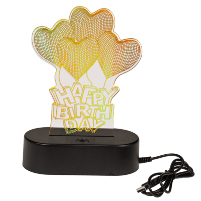 Lampe 3D, Happy Birthday, env. 18 x 12 cm,