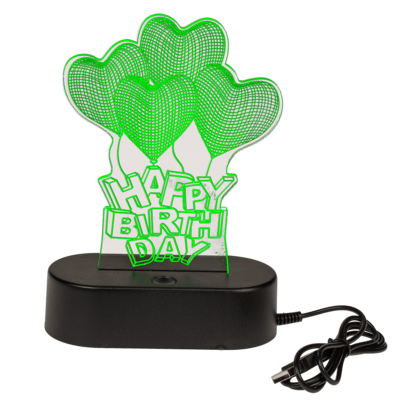 Lampe 3D, Happy Birthday, env. 18 x 12 cm,