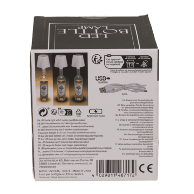 LED bottle lamp, white, 3 modes (on/off/dim.),