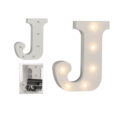 Letra de madera iluminada J, con 6 LED,