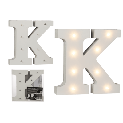 Letra de madera iluminada K, con 8 LED,