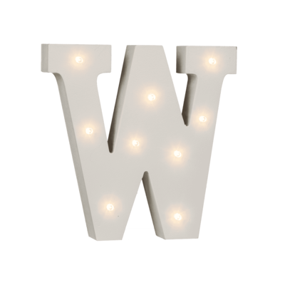 Letra de madera iluminada W, con 9 LED,