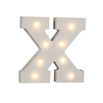 Letra de madera iluminada X, con 8 LED,