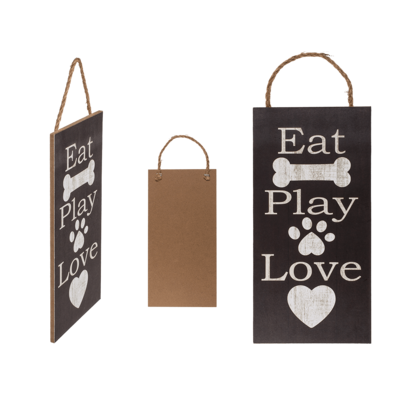 Letrero de madera, Eat, Play, Love,